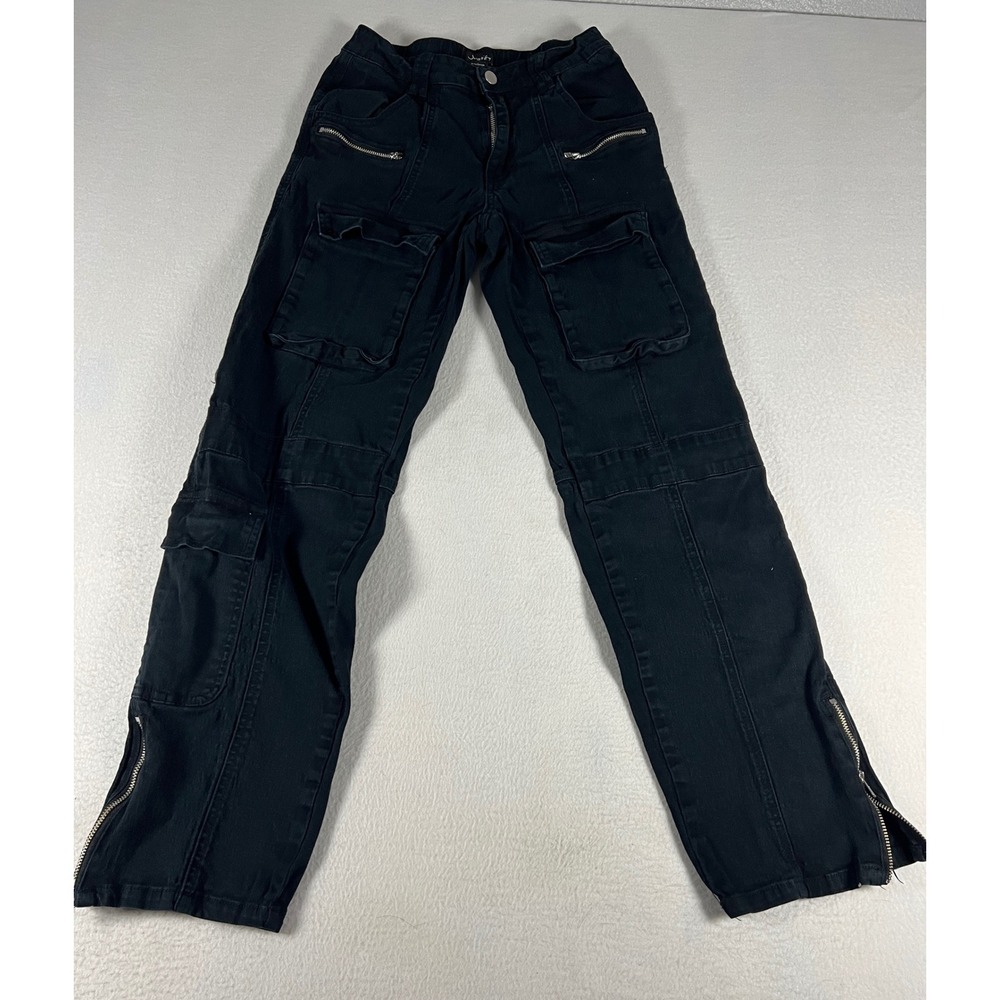 Justify Cargo Pants Women S Black Excellent Zipper Detail Utility Multi Pocket